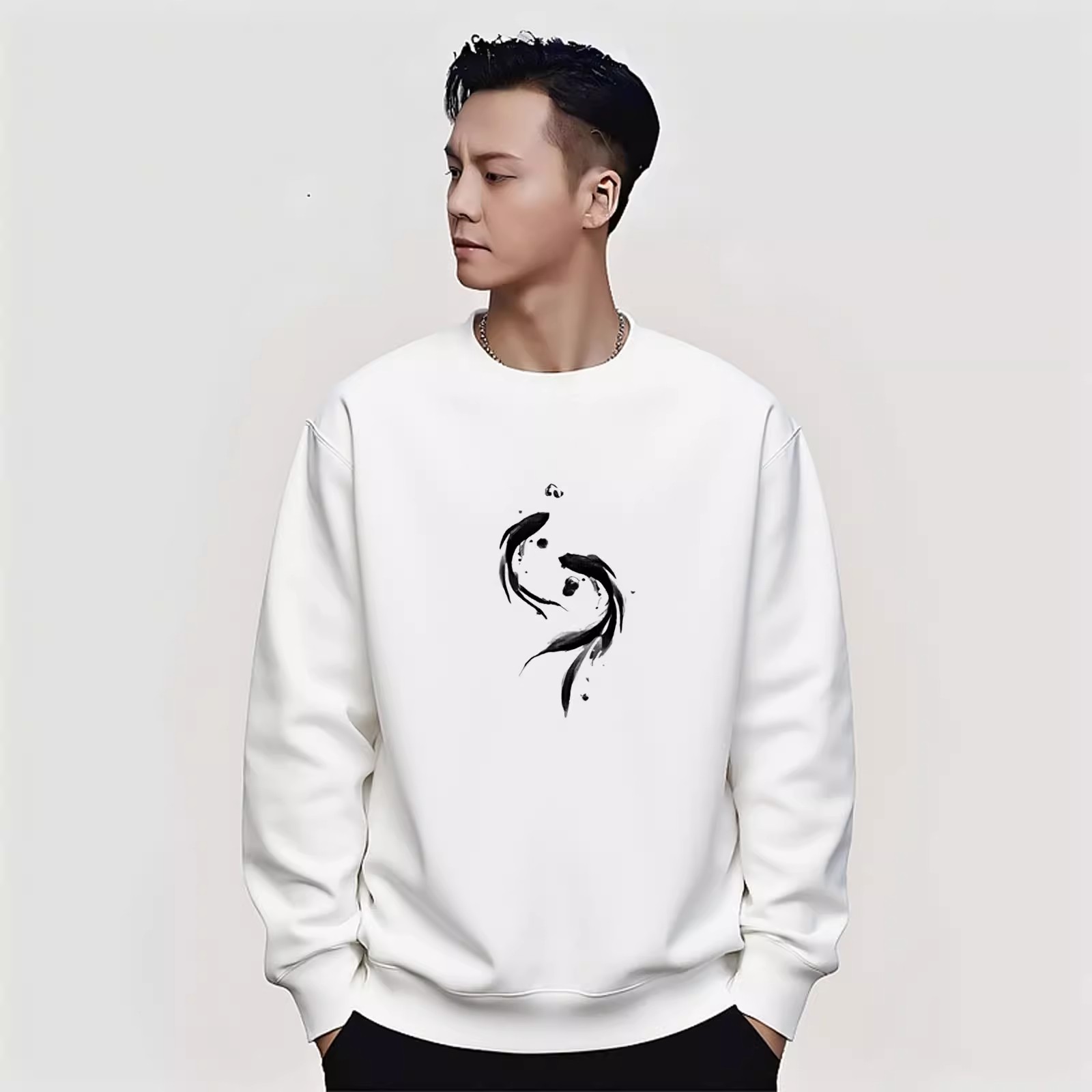 2025新款明星潮牌重磅纯棉圆领薄款卫衣秋季宽松大码国风情侣外套