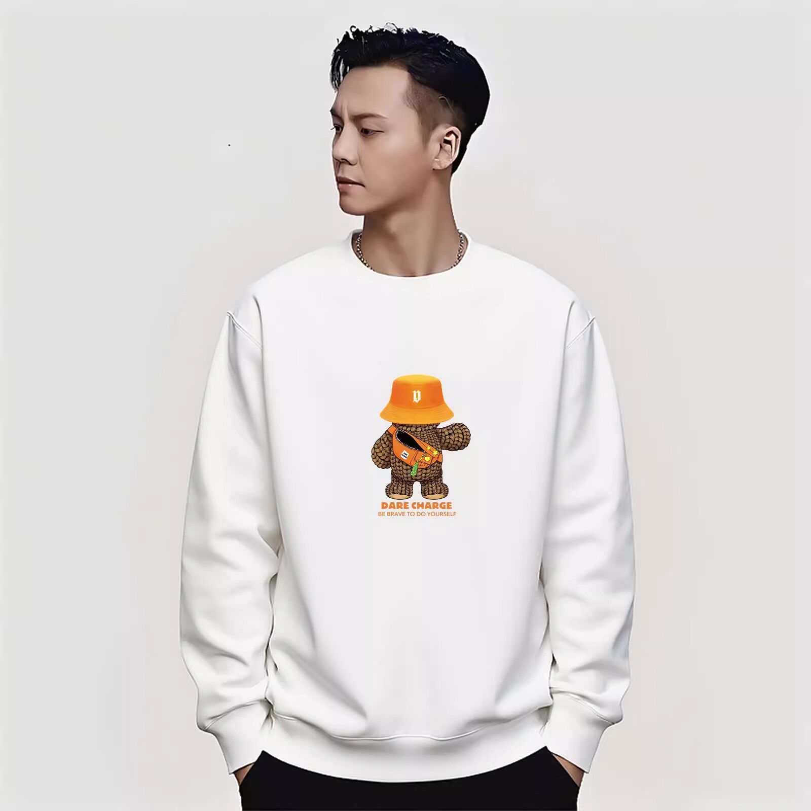 余文乐明星潮牌男装重磅纯棉圆领卡通印花卫衣秋冬宽松休闲外套男