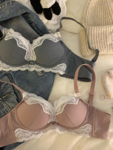 法式内衣女小胸聚拢显大上托无钢圈收副乳防下垂蕾丝边文胸罩套装
