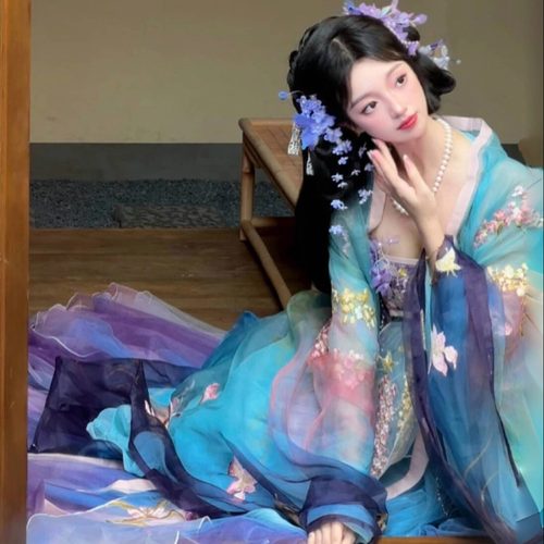 千黛远山 【月下花神】紫藤鸢尾花齐胸裙大袖衫汉服女原创刺绣