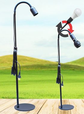 桌面款灯座E27螺口带开关插头电线落地款灯架万向软管头升降台灯