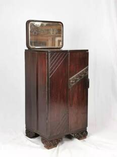 复兴海派老家具 带镜老红木小文件柜床头柜 老上海民国ArtDeco风格