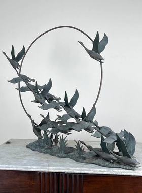 民国海派老家具 青铜雁南飞装饰摆件 青铜摆件大雁南飞家居摆件