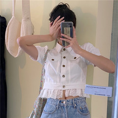 It can be made of salt, sweet and all match, short sleeved jacket with lace short sleeves.