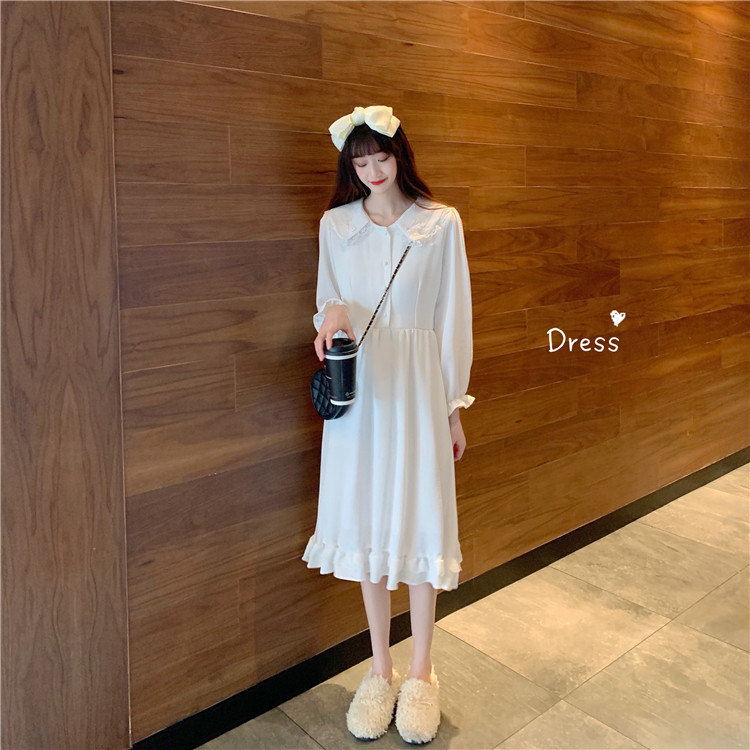 Real shooting of Japanese long sleeve base dress children's 2021 new spring medium length