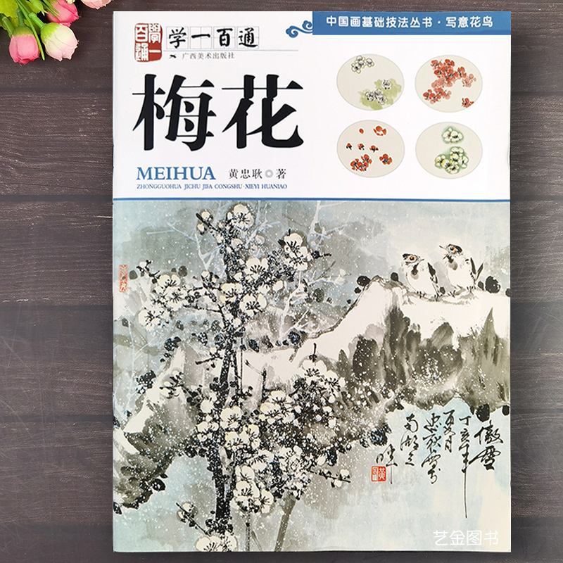 梅花 学一百通 中国画基础技法丛书写意花鸟黄忠耿著写意梅花画法雪梅中国花鸟画技法水墨花卉画法梅花写生创作技法广西美术