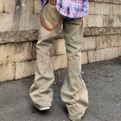 cleanfit牛仔裤男女美式高街水洗黄泥染vibe直筒垂感拖地微喇长裤