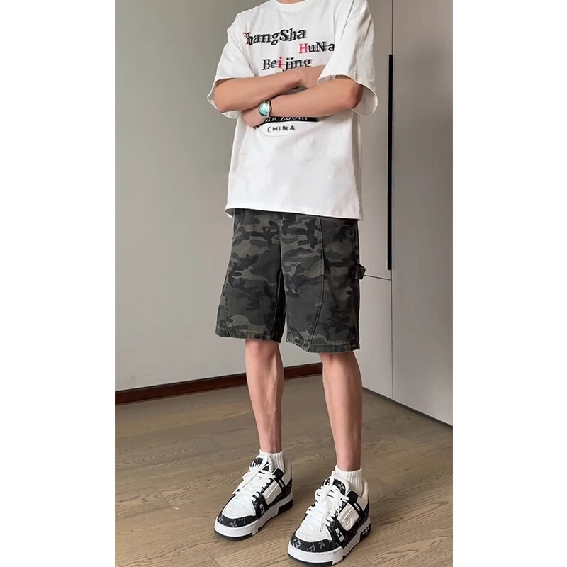 vintage迷彩工装短裤男夏季美式复古vibe伐木裤子户外运动五分裤
