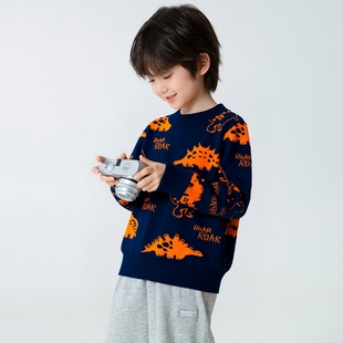 韩版品牌童装尾货秋冬新品卡通恐龙儿童毛衣男童针织衫宝宝棉衣服