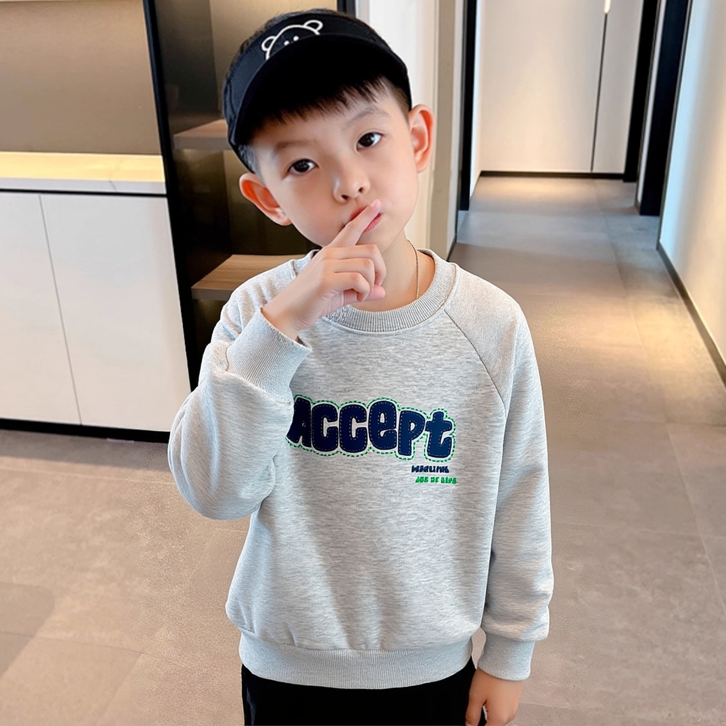 品牌外贸童装儿童秋冬新款中小童摇粒绒韩版印花上衣圆领运动卫衣