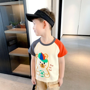 纯棉短袖 品牌外贸童装 洋气儿童卡通拼袖 新款 T恤宝宝衣服 2025夏装