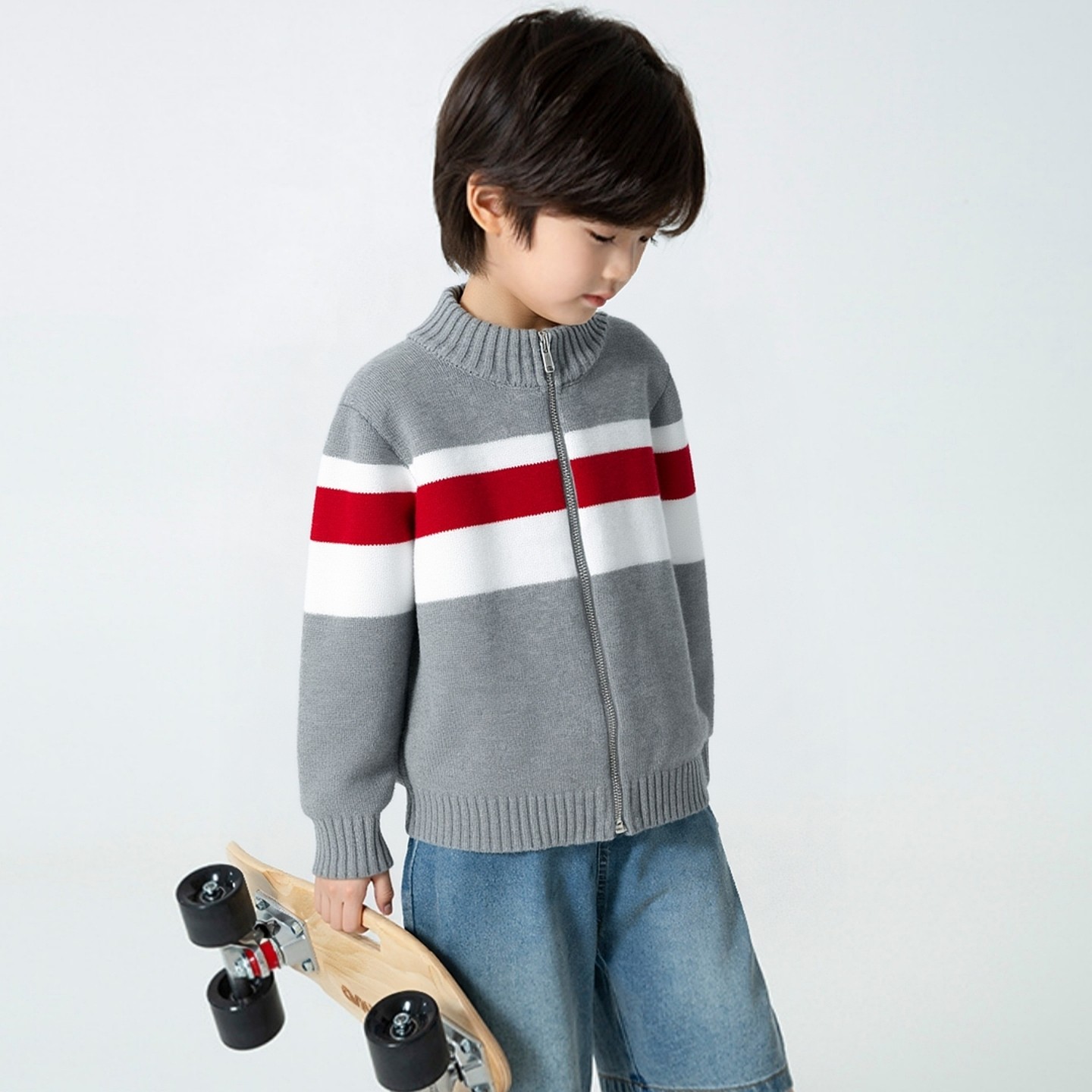 品牌外贸童装秋季新品儿童纯棉细毛线毛衣外套男宝宝针织拉链衣服