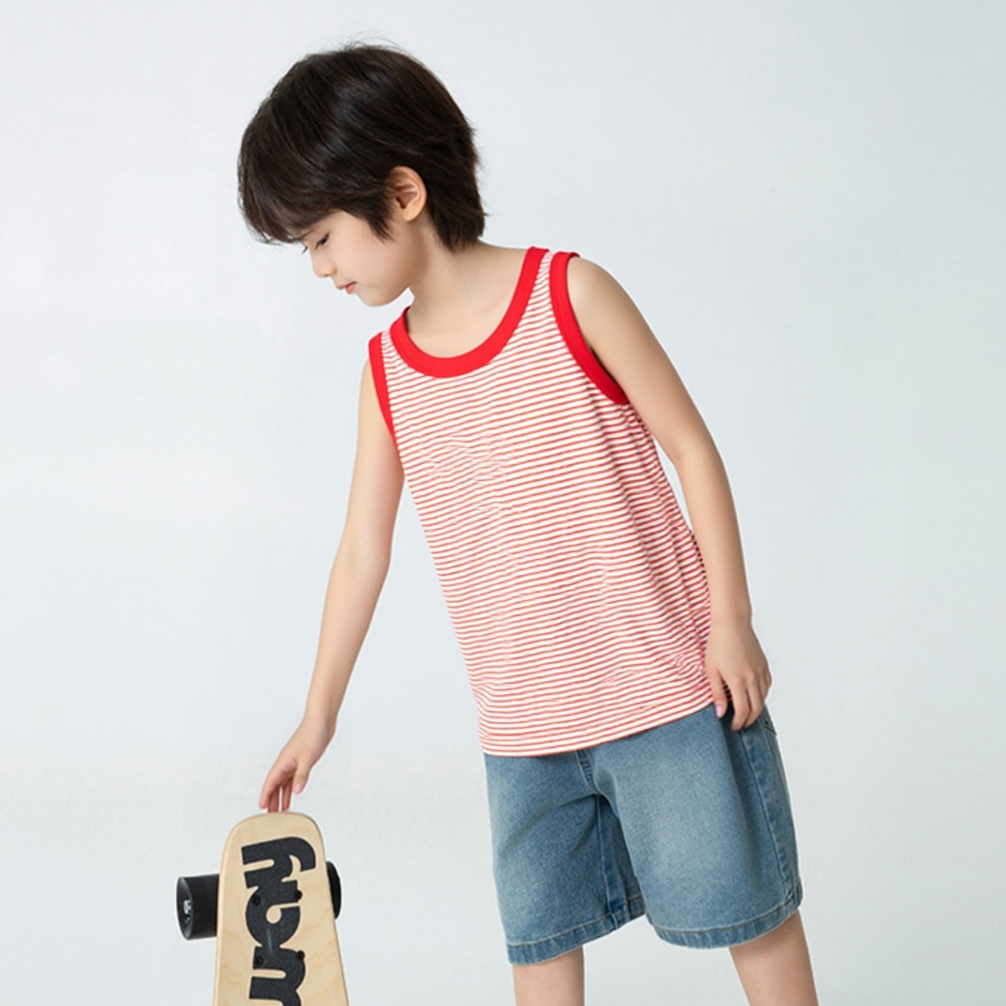 2026夏季童装新款儿童纯棉薄款背心 男宝宝衣服无袖条纹打底衫潮