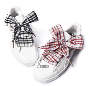 4CM宽大格子黑白红白格子扁宽鞋带高低帮三孔大蝴蝶结鞋带订长度