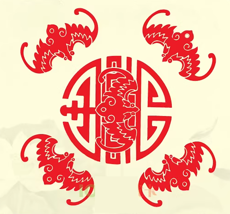 吉祥蝙蝠福寿窗花剪纸贴风水玻璃装饰贴贺寿贴自粘【五福图5】