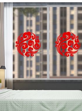 贴玻璃门上的装饰贴花祥云贴纸自粘窗户贴画家厨房客厅移门小图案