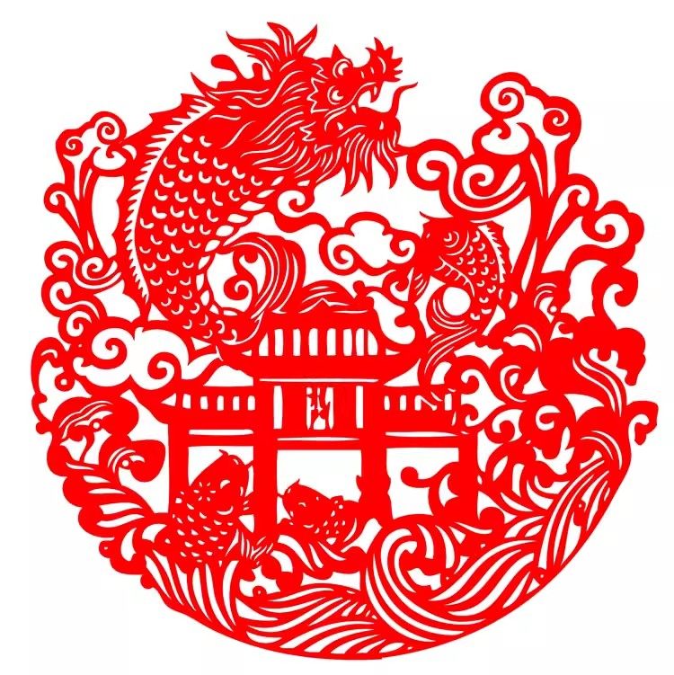 鲤鱼跃龙门福字剪纸传统窗花玻璃图片