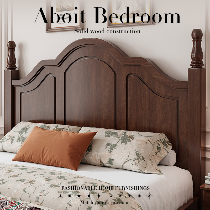 实木床法式复古风1.8米双人床美式胡桃色中古风高级主卧婚床大床