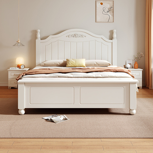 美式实木床现代简约1.8米双人床出租房用1.5米木床1.2m单人床床架