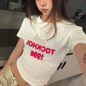 A家春夏新款 打底衫 1996数字植绒字母短袖 T恤男女情侣圆领麻棉薄款