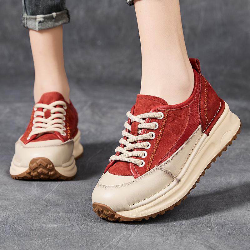 2025新款秋冬真皮厚底增高休闲运动鞋女百搭系带深口单鞋,女鞋,深口单鞋,淘宝优惠券,粉丝福利购,淘宝优惠卷