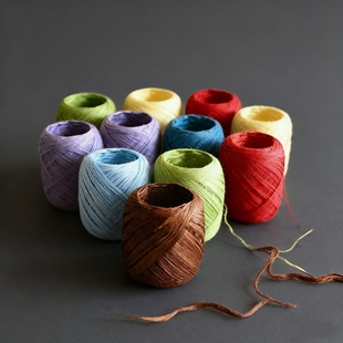 彩色拉菲纸绳莫迪蓝色系礼品礼盒装饰包装纸盒扎绳DIY纸绳20米