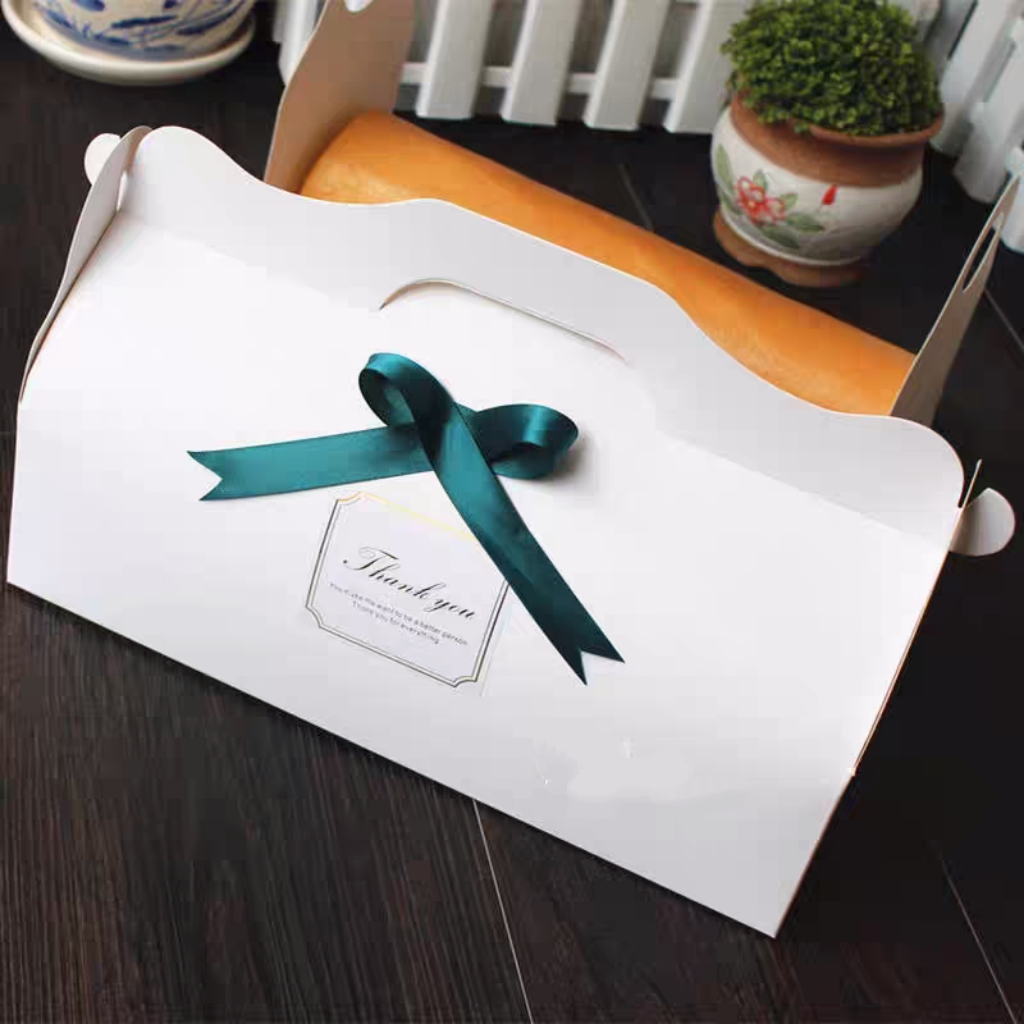 烘培白色长款蛋糕卷手提包装盒