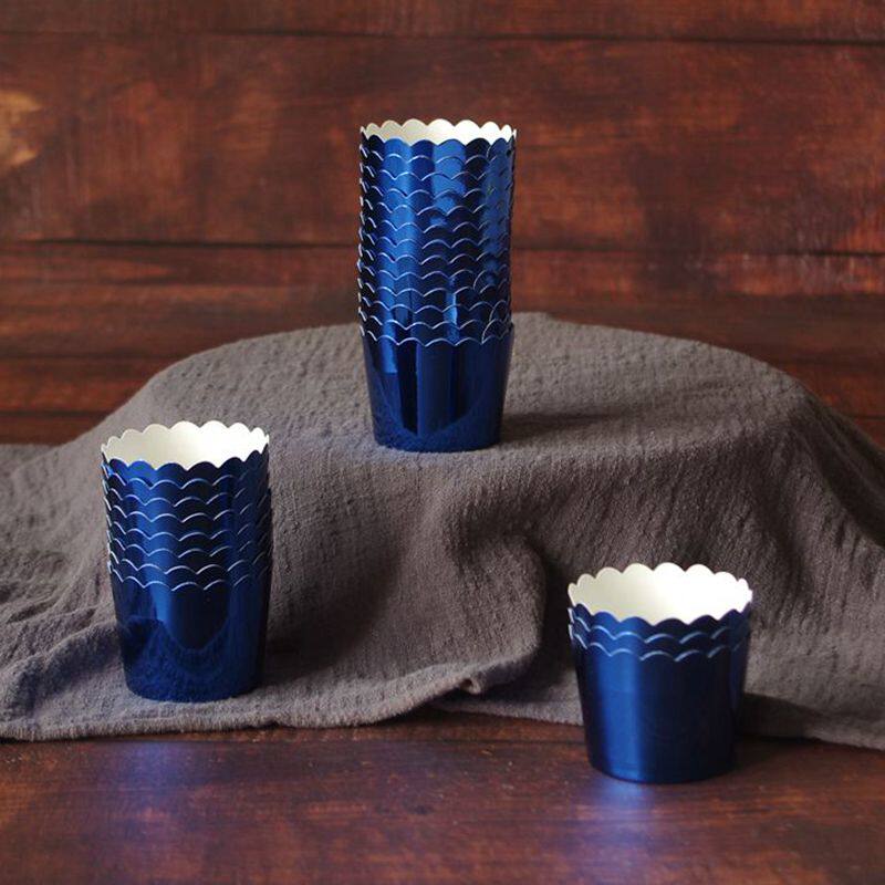 甜品台杯子蛋糕纸杯红色金色蓝色紫色大号中号烘焙纸杯戚风纸杯