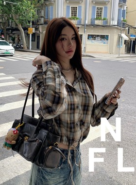 【NEW FOOLLAND】AcN12025复古格纹短款连帽长袖衬衫 仅15件！