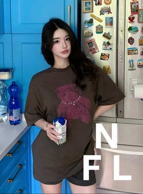 【NEW FOOLLAND】2025春夏W@1D0NE珍珠小熊oversize短袖T恤