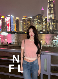 初恋粉色系 FOOLLAND C家名媛风修身 软糯针织衫 T恤 短袖 NEW