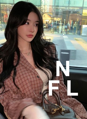 【NEW FOOLLAND】AC北欧高街2024秋拼接设计法兰绒宽松格纹衬衫