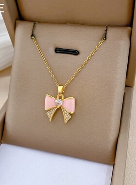 儿童粉色蝴蝶结满钻锁骨链