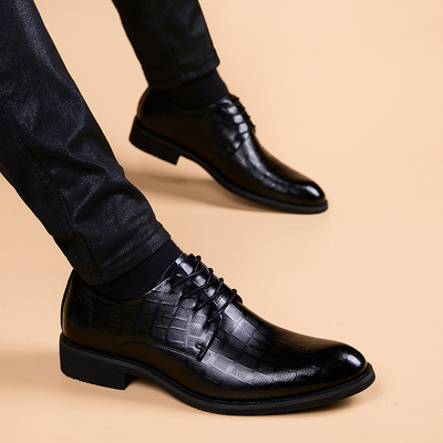 商务正装休闲皮鞋男英伦真皮内增高韩版伴郎结婚2024新款男士皮鞋