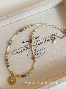 设计感小众小米珠天然石吊坠项链女2026新款高级感轻奢锁骨链颈链