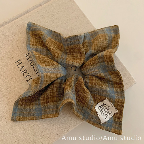 韩系布艺格子方巾大肠发圈女方形低马尾发绳扎头发皮筋头绳发饰品