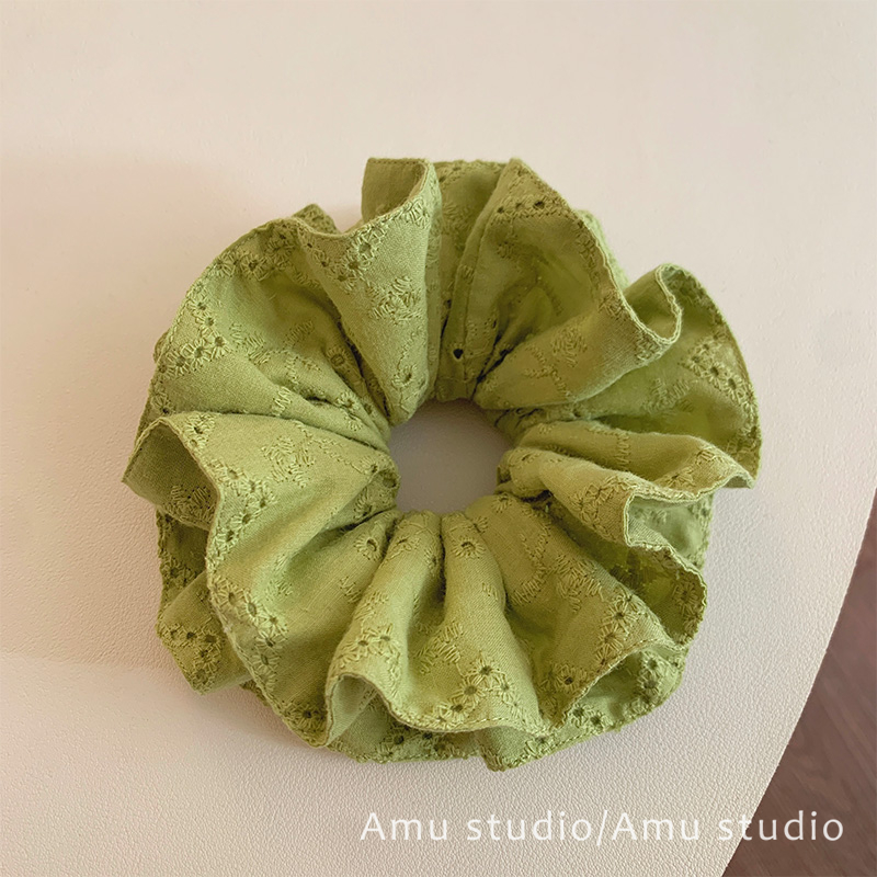 小众牛油果绿色双层大肠发圈女韩系扎头发丸子头发绳侧低马尾头绳