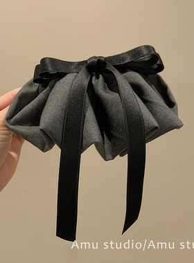 韩系温柔灰色裙摆蝴蝶结发夹女甜美后脑勺盘发鲨鱼夹鸭嘴夹香蕉夹