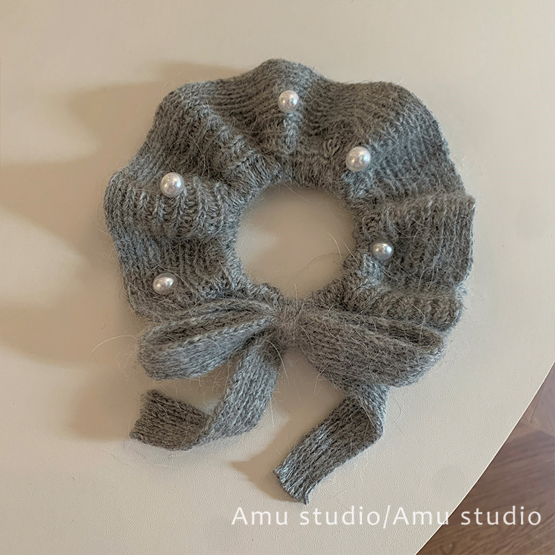 灰色毛线针织蝴蝶结珍珠大肠发圈女韩系扎头发丸子头发绳头绳皮筋,饰品/流行首饰/时尚饰品新,发饰,淘宝优惠券,粉丝福利购,淘宝优惠卷