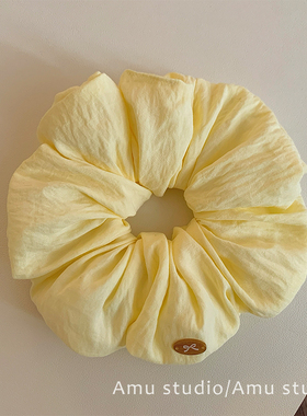 高级感泡芙奶黄色大肠发圈女韩系扎头发丸子头皮筋发绳头绳发饰品