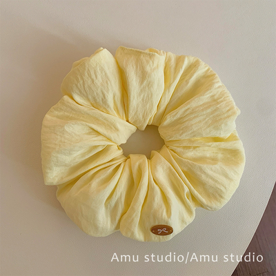 高级感泡芙奶黄色大肠发圈女韩系扎头发丸子头皮筋发绳头绳发饰品