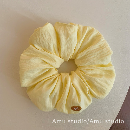 高级感泡芙奶黄色大肠发圈女韩系扎头发丸子头皮筋发绳头绳发饰品