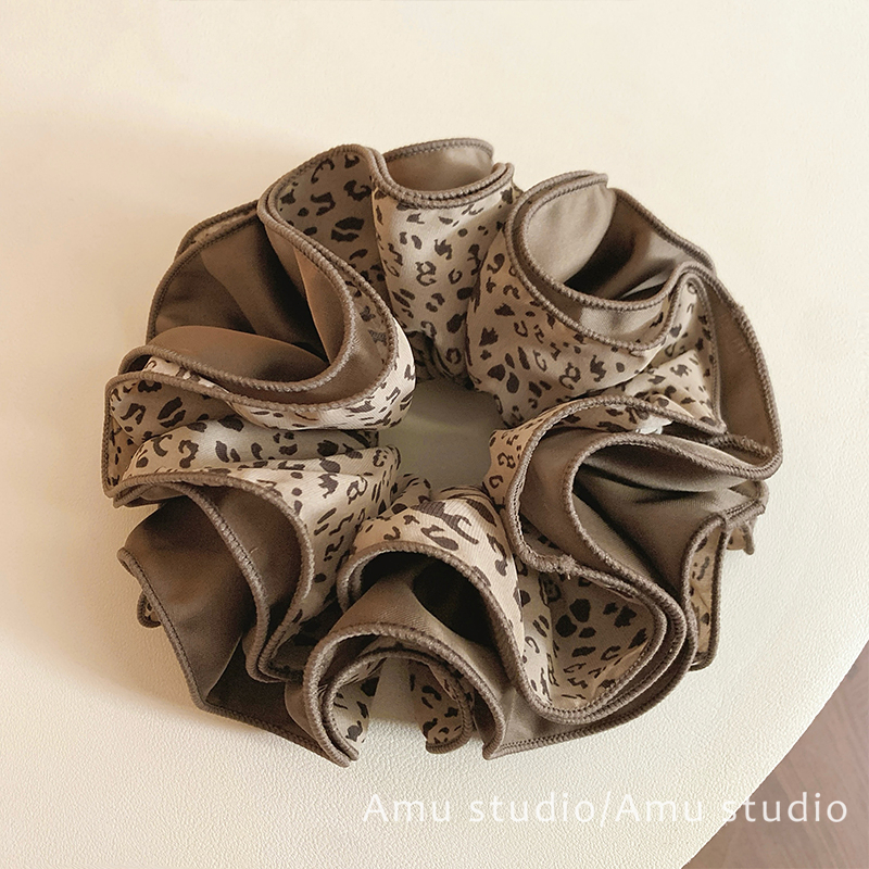 韩系豹纹布艺四层大肠发圈女气质扎头发丸子头发绳低马尾头绳皮筋