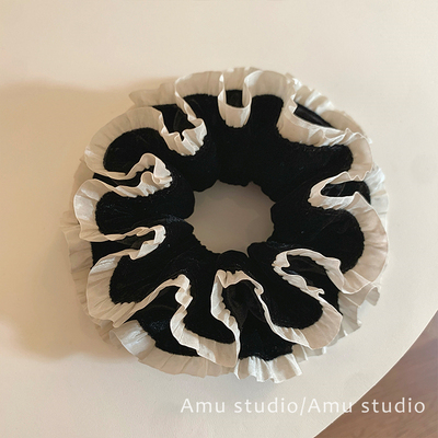 韩系秋冬黑色丝绒甜美双层大肠发圈女扎头发丸子头发绳低马尾头绳