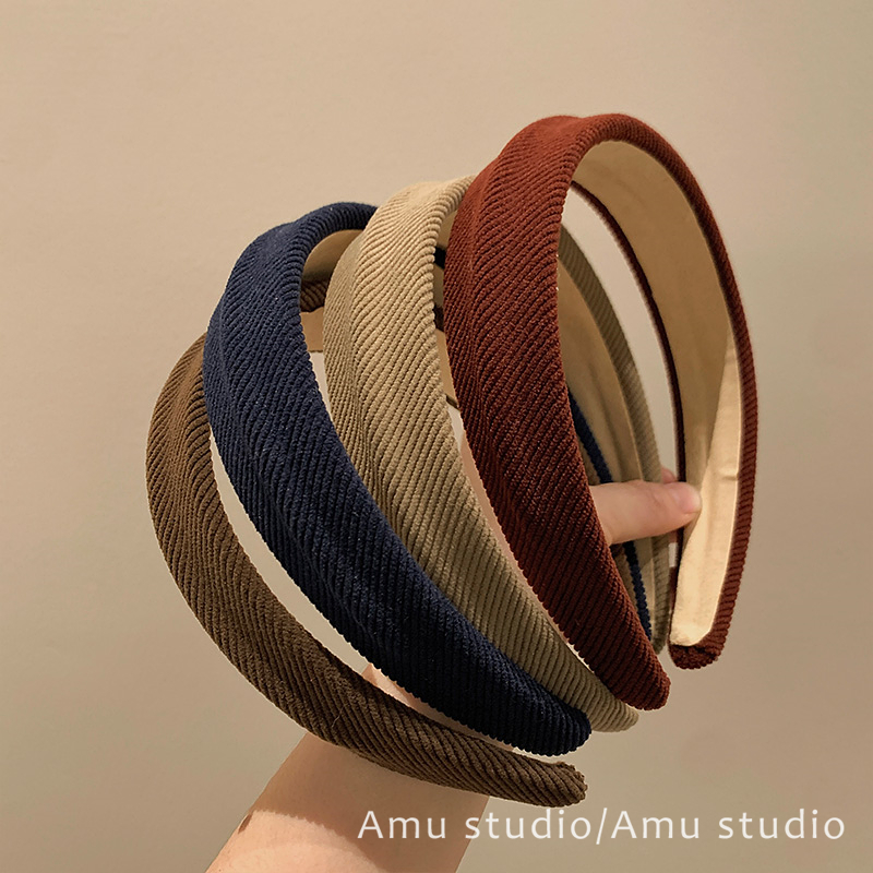 韩系秋冬斜纹布艺发箍女2025新款日常外戴高颅顶复古头箍发卡头饰