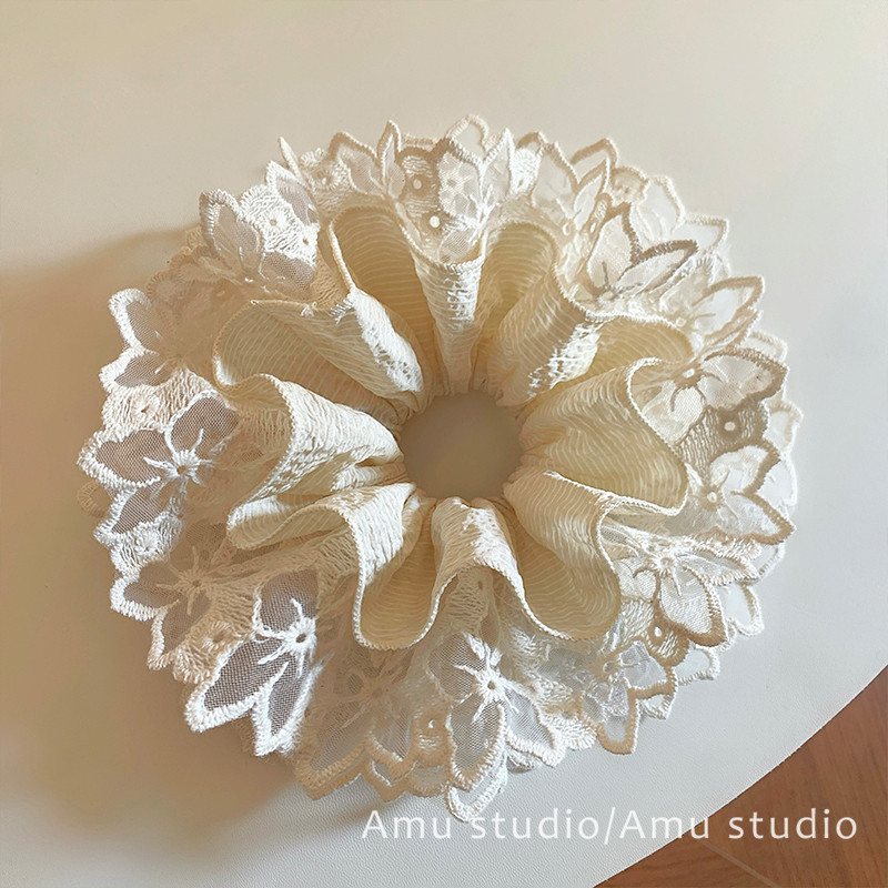 韩国新款米色条纹网纱蕾丝四层大肠发圈少女甜美扎头发丸子头发绳,饰品/流行首饰/时尚饰品新,发饰,淘宝优惠券,粉丝福利购,淘宝优惠卷