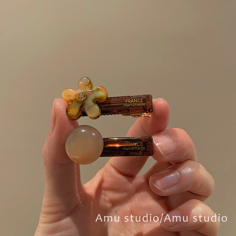 一对装~琥珀色花朵发夹女甜美前额碎发BB夹侧边刘海夹边夹鸭嘴夹图片