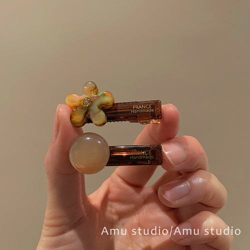 一对装~琥珀色花朵发夹女甜美前额碎发BB夹侧边刘海夹边夹鸭嘴夹