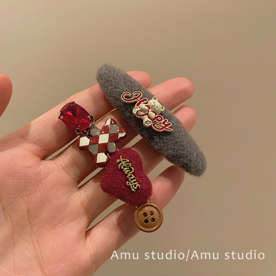 一对装~可爱卡通小熊爱心发夹女甜美前额碎发BB夹侧边刘海夹边夹