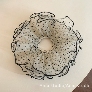 网纱点点双层大号大肠发圈女韩系扎头发丸子头发绳低马尾头绳皮筋